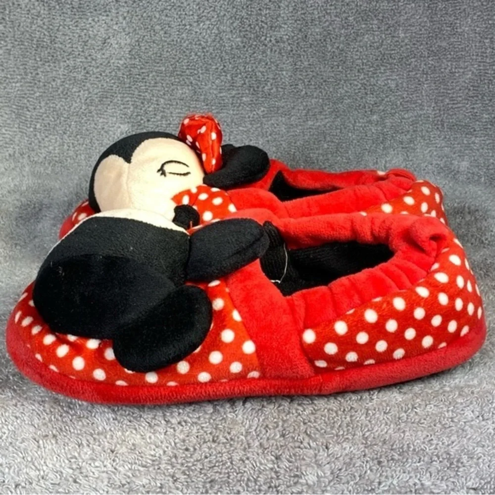 Mickey-Minnie Mouse Slipper kids Size 11-12 Unisex Red-Black‎ Slip On